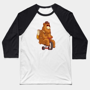 Cute Bear Adventuring with Bicycle, Vintage Retro Style Baseball T-Shirt